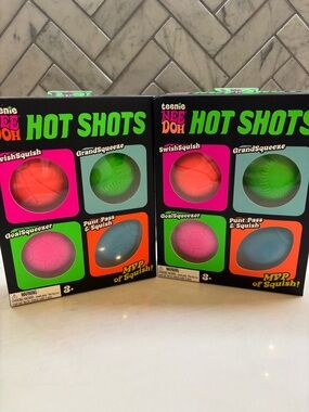 2 Needoh Hot Shots Kids Squishy Sports Balls - Neon Pink, Green, Blue